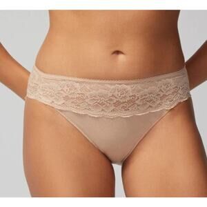 Soma Womens Size Small Hipster Panty Soft Tan Cotton Blend With Lace Stretch